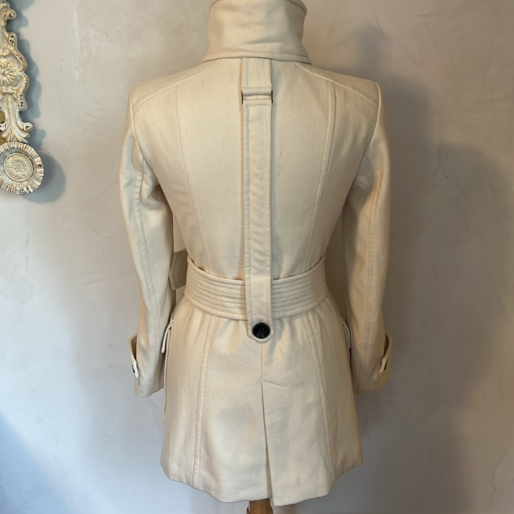 Zara Ivory Wool Blend Unique Coat w/big buckle belt,pockets button up Size Small - Picture 4 of 14